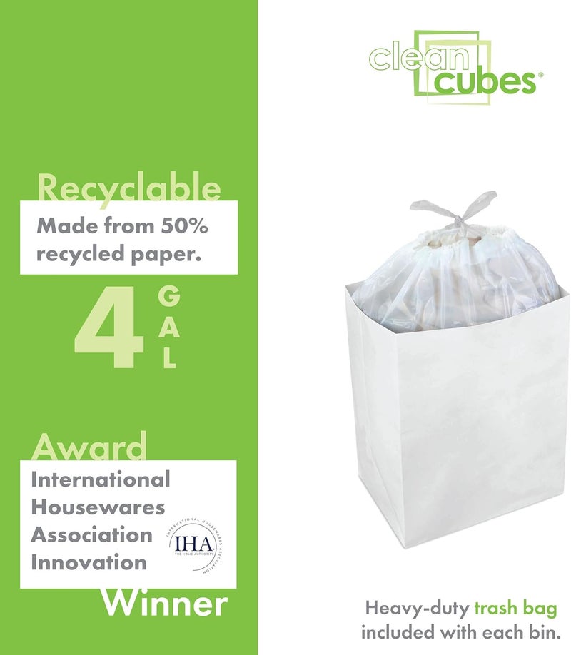 Clean Cubes 4 Gallon Disposable Pop-Up Trash Cans (3-Pack) with Fitted Bags – Foldable Garbage & Recycling Bins for Parties, Events & Kitchen (White, 12" H x 10" W x 8" D) - Image 3